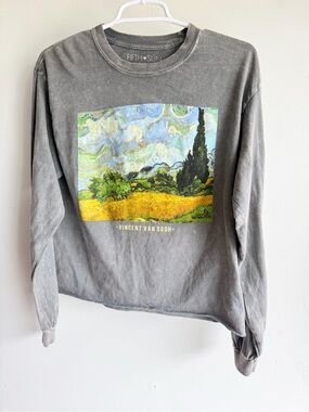 Fifth Sun Grey Sweatshirt with Yellow & Blue Van Gogh Landscape Print